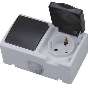 Розетка з заземленням з кришкою + вимикач ATOM 112-100-0003-010 HOROZ ELECTRIC