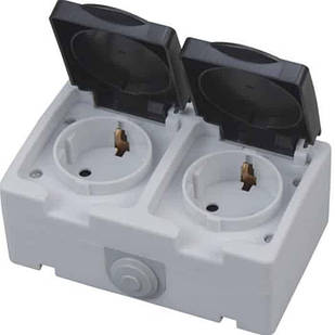 Розетка накладна 2-на з заземленням з кришкою ATOM 112-100-0002-010 HOROZ ELECTRIC