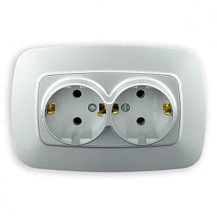 Розетка подвійна з заземленням срібло ELA 112-007-0008-020 HOROZ ELECTRIC