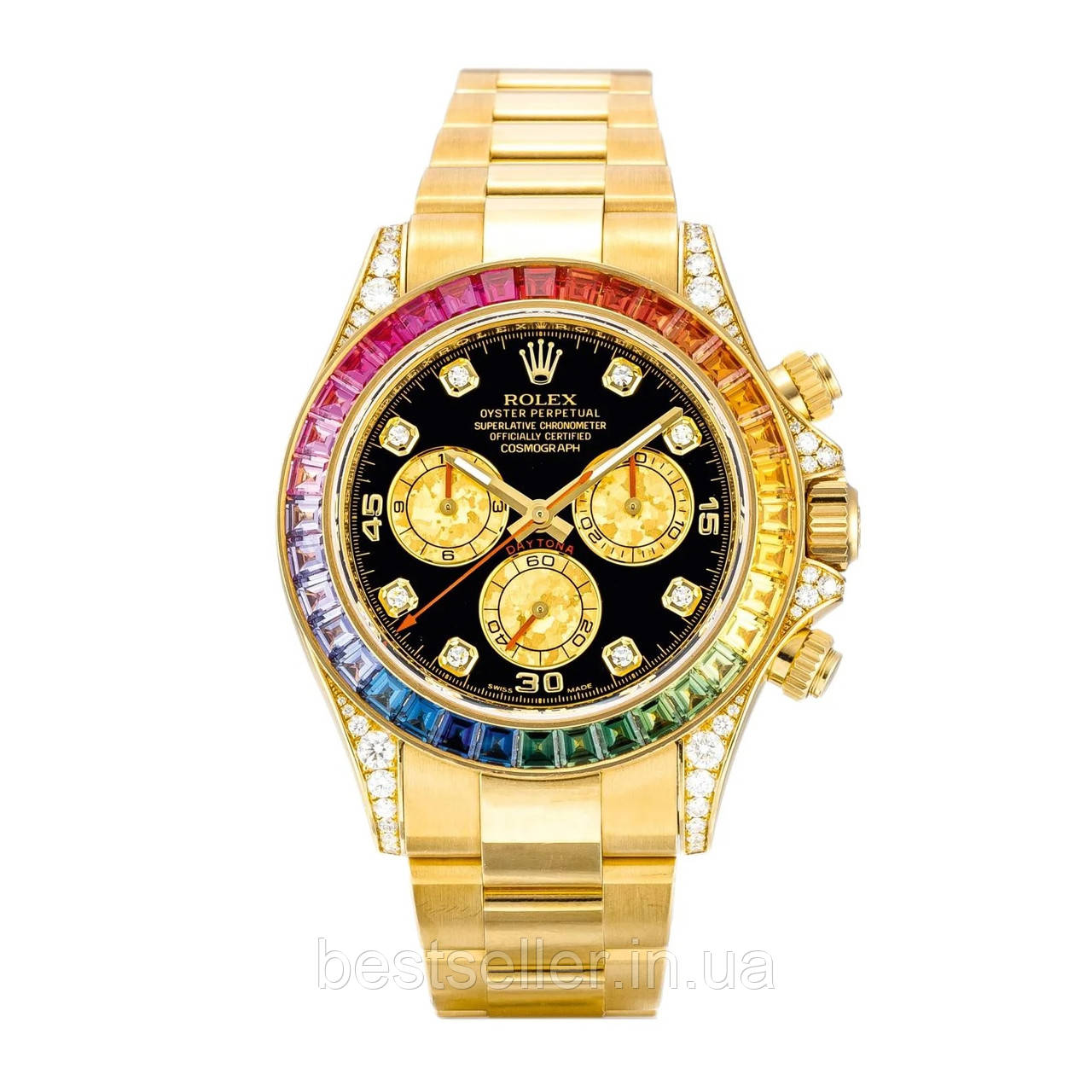 ROLEX DAYTONA COSMOGRAPH RAINBOW 40MM QUARTZ YELLOW GOLD 18K BLACK.  AAA
