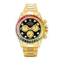 ROLEX DAYTONA COSMOGRAPH RAINBOW 40MM QUARTZ YELLOW GOLD 18K BLACK. AAA