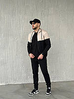 Мужской спортивный костюм Vizavi черный с бежевым весна осень толстовка и штаны