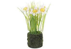 Декоративна композиція Нарциси зі штучним мохом 22см Гранд Презент 714-128
