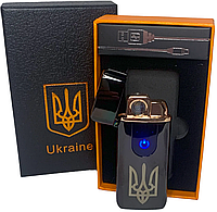 Зажигалка электронная газовая Украина в подарочной коробке (USB спираль и острое пламя) HL-431 чёрная