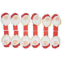 Набор игрушек на елку - прищепки лицо Деда Мороза, 12 шт, 19x15 см, красный, дерево (060382-3)