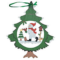 Елочная игрушка - Снеговик, 16,5x19,5 см, зеленый, дерево (060474-2)