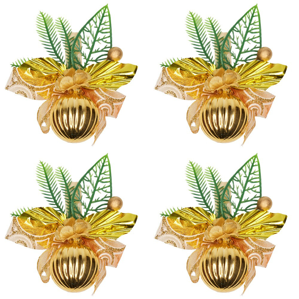 4 хвойних гілочки з золотими прикрасами на прищіпках, 6x10 см (470518), фото 1