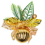 4 хвойних гілочки з золотими прикрасами на прищіпках, 6x10 см (470518), фото 3