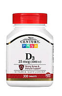 21 century Витамин D3, 25 мкг (1.000 МЕ), 300 таблеток