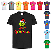 Черная детская футболка Grinch face Merry Grinchmas (12-5-2)