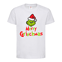 Белая детская футболка Grinch face Merry Grinchmas (12-5-2-білий)