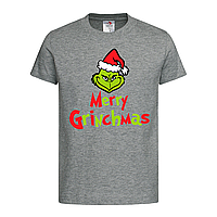 Серая детская футболка Grinch face Merry Grinchmas (12-5-2-сірий)