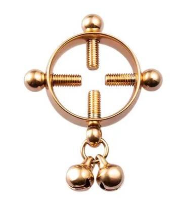 Модний затискач для сосків з нержавіючої сталі з круглими дзвіночками, Золото