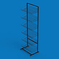 Стелаж сітчастий Єва-60 на 6 кошиків похилих (чорний)