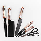 Набір кухонних ножів із неіржавкої сталі 6 предметів із ножицями Коричневий, фото 2