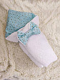 Комбінезон + конверт ковдра Тедді для новонароджених малюків, білий з бірюзовим, фото 4
