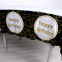 Скатертина святкова фольгована з написом Happy Birthday золоті смужки 137x183см | Чорний, фото 4