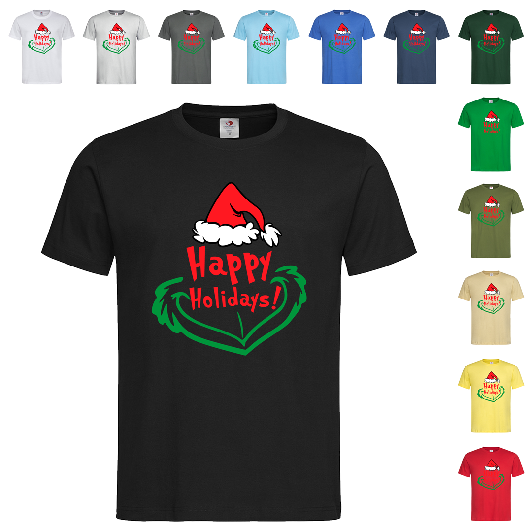 Чорна чоловіча/унісекс футболка Напис Happy Holidays (12-5-13)