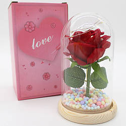 Міні троянда в колбі з підсвічуванням 15,5см, у подарунковій коробці, Червона / Подарунок довговічна троянда в колбі