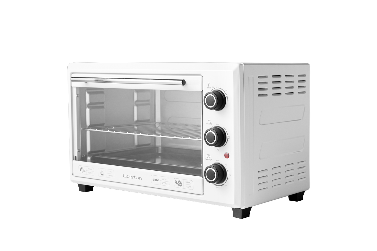 Електродуховка Liberton LEO-351 WHITE 1800Вт, об'єм 35л, 3 режими, макс. температура 250°C, таймер, білий