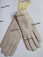 Женские бежевые утепленные перчатки сенсор