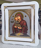 Ікона Почаївська Пресвята Богородиця в білому деревянн. фігурному кіоті під склом, розмір кіота 24*21, лік 15*18, фото 2