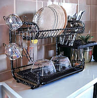 Сушилка для посуды металическая двухярусная большая 56х41х26 см стали настольная кухонная для ложек и стаканов