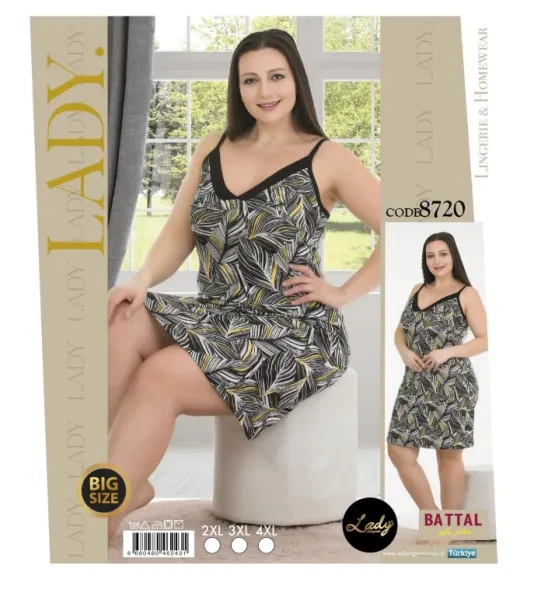 Нічна сорочка батал віскоза Турція LADY LINGERIE ЛИСТЯЧКО, фото 1