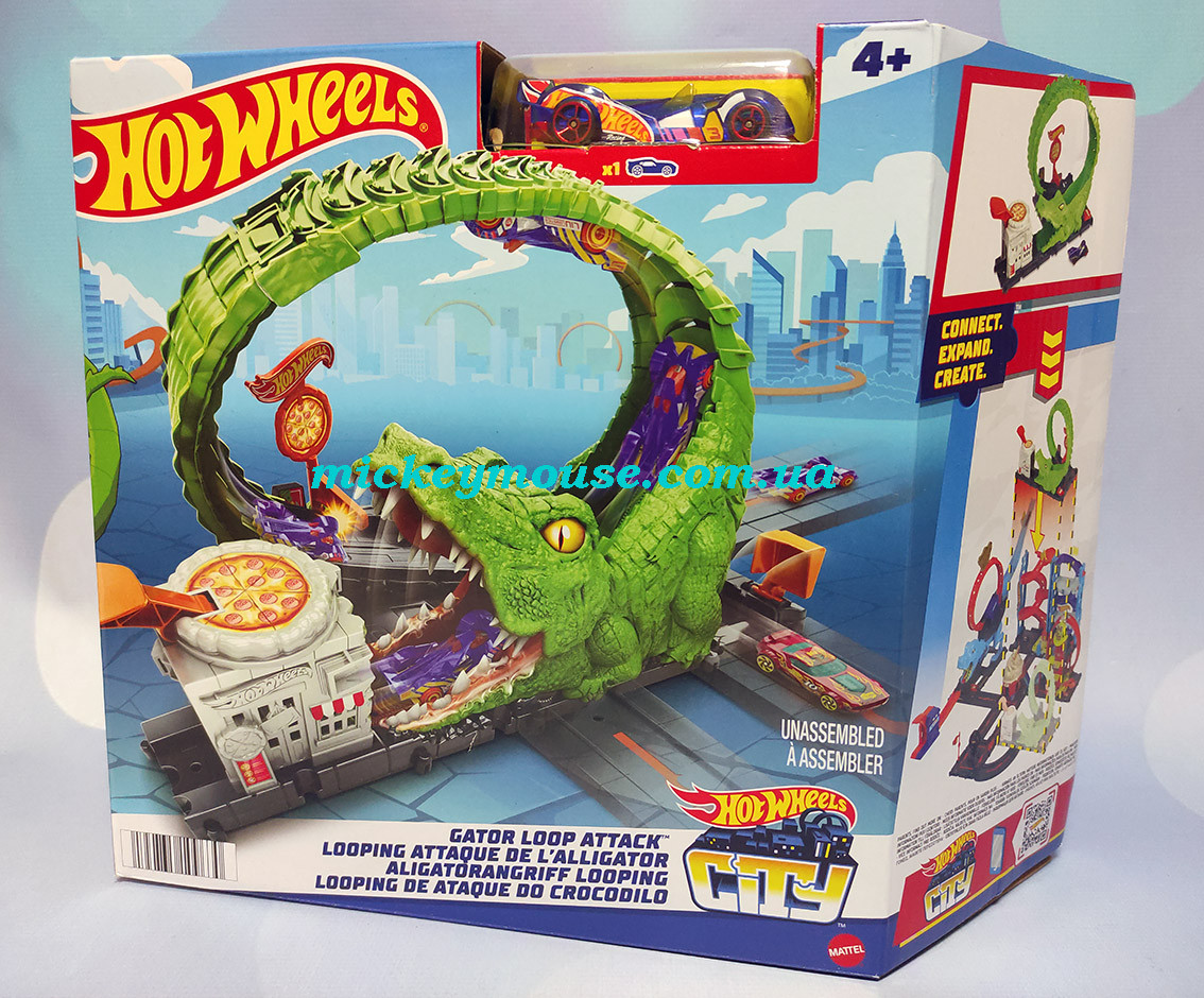 Хот Вілс набір Атака алігатора Hot Wheels Toy Car Track Set Gator Loop Attack Playset in Pizza Place HKX39