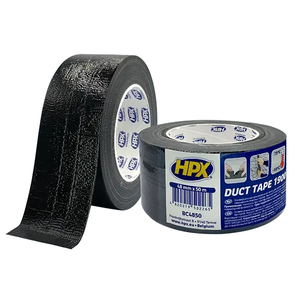 Армована клейка стрічка, сантехнічний скотч, чорна HPX Duct Tape Universal 1900 - 48мм х 50м.