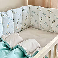 Комплект постельного белья для новорожденного- стеганые бортики Baby Dream Веточка котиков, мята