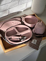 Набор детской силиконовой посуды нежно-розовый