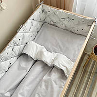 Комплект постельного белья для новорожденного- стеганые бортики Baby Dream Котик в облаках, серый