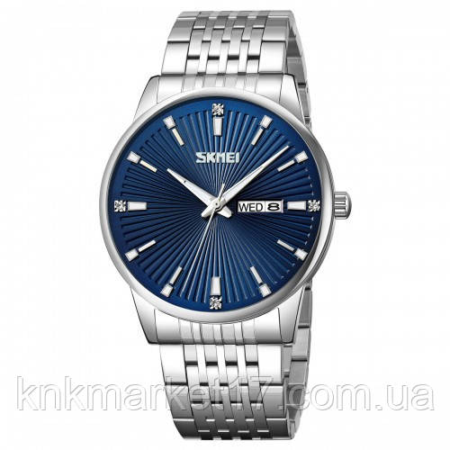 Розкішний чоловічий кварцовий годинник Skmei 9323SIBU Silver-Blue, фото 1