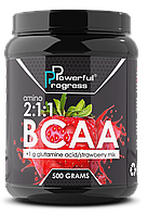 БЦАА + Глутамин Amino BCAA 2:1:1 Glutamine Powerful Progress 500 g,аминокислота вкус Клубника