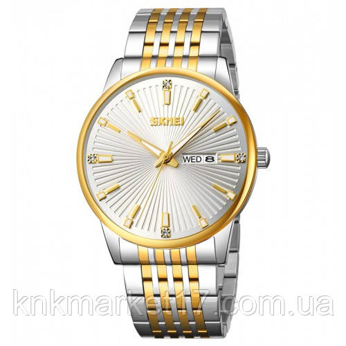 Розкішний чоловічий кварцовий годинник Skmei 9323TGDSI Silver/Gold-Silver, фото 1