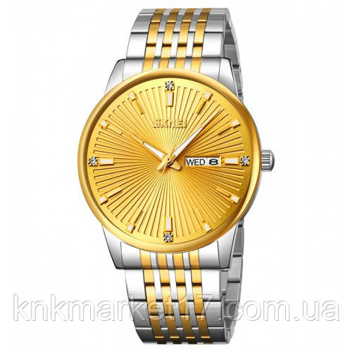 Розкішний чоловічий кварцовий годинник Skmei 9323TGDGD Silver/Gold-Gold, фото 1