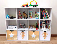 Стелаж для дитячих іграшок і книг з ящиками на 12 клітинок ЛДСП бірюзово-сірий Стелаж під іграшки для дітей