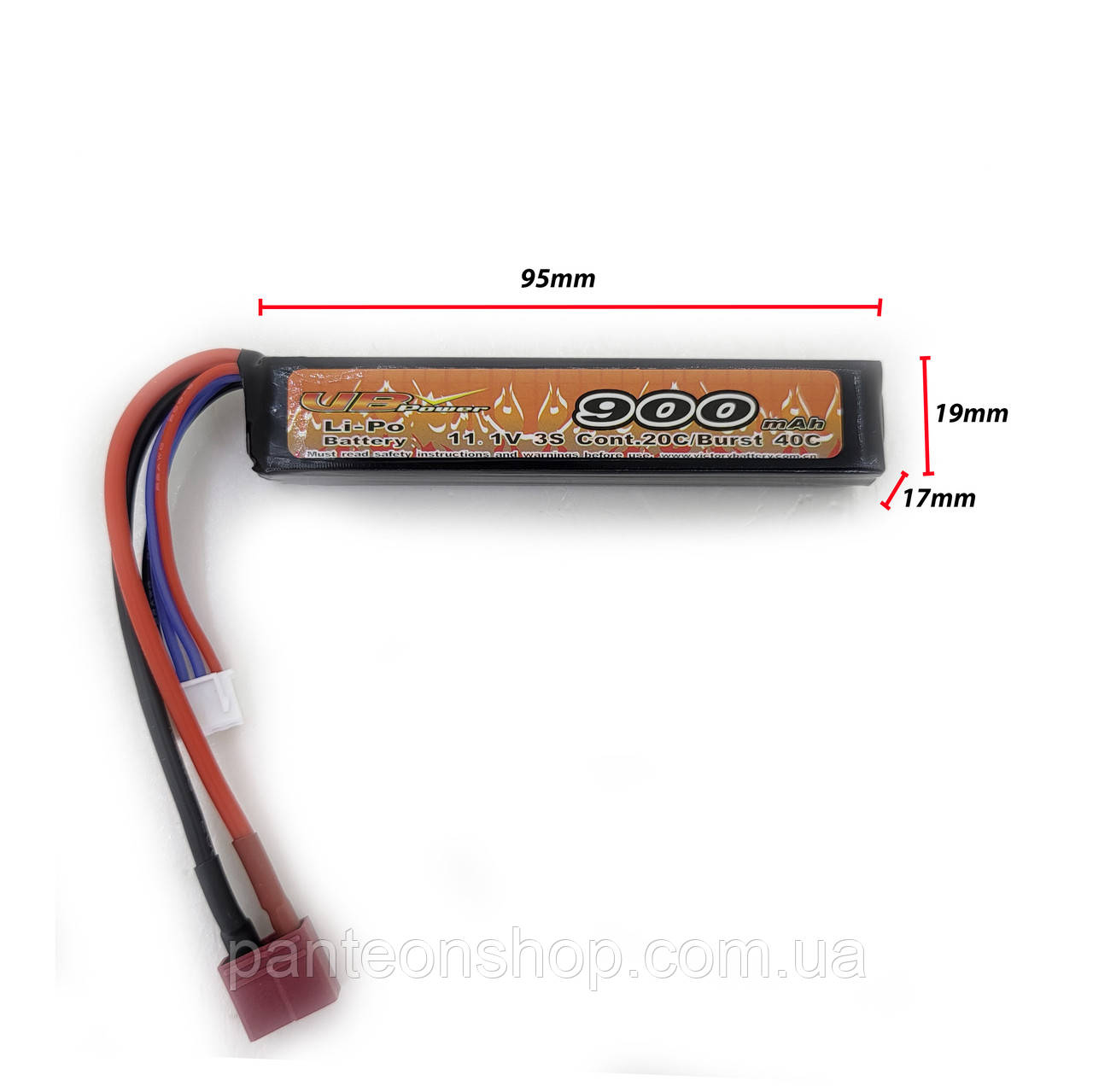 Акумулятор Li-Po 11.1V 900mah - stick 20-40C моноблок Т-конектор (VBPower) (для страйкболу)