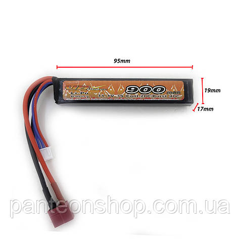Акумулятор Li-Po 11.1V 900mah - stick 20-40C моноблок Т-конектор (VBPower) (для страйкболу), фото 1