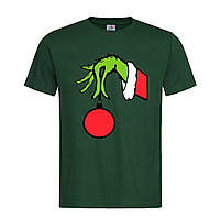 Темно-зеленая мужская/унисекс футболка Grinch christmas ball (12-5-18-темно-зелений)