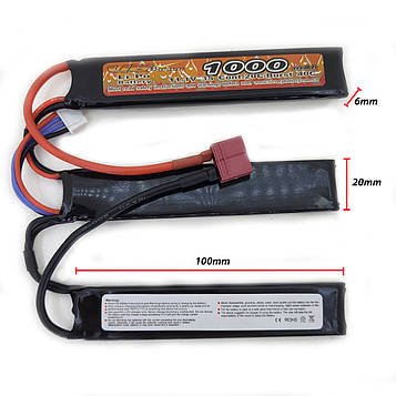 Акумулятор Li-Po 11.1V 1000mah - нунчаки 20-40C Т-конектор (VBPower) (для страйкболу), фото 1