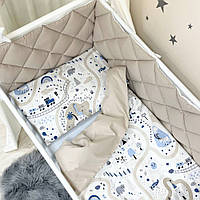 Комплект постельного белья для новорожденного - стеганые бортики, Baby Mix Железная дорога, серый
