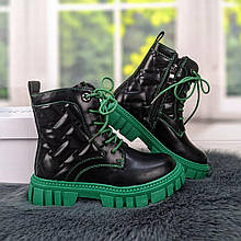 Черевики дитячі для дівчинки демісезонні чорні із зеленим Paliament 5304 26