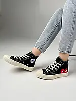 Женские конверсы с сердечком черные высокие молодежные Converse Play black