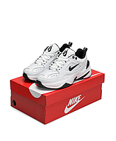 Женские кроссовки Nike M2K Tekno White Black Обувь Найк М2К Текно белые с черным кожаные весна осень