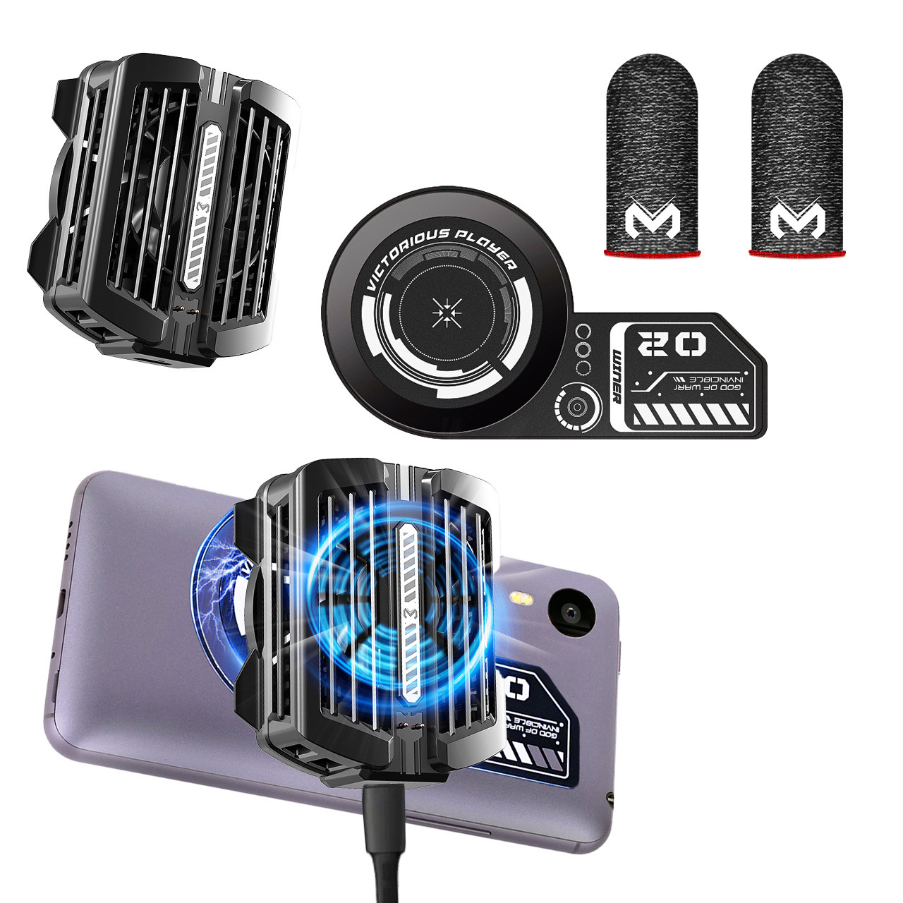 Ігровий комплект MEMO: теплопровідна пластина VC01 + кулер магнітний Пельтьє CX12 + напальчники FS01 телефону, фото 1