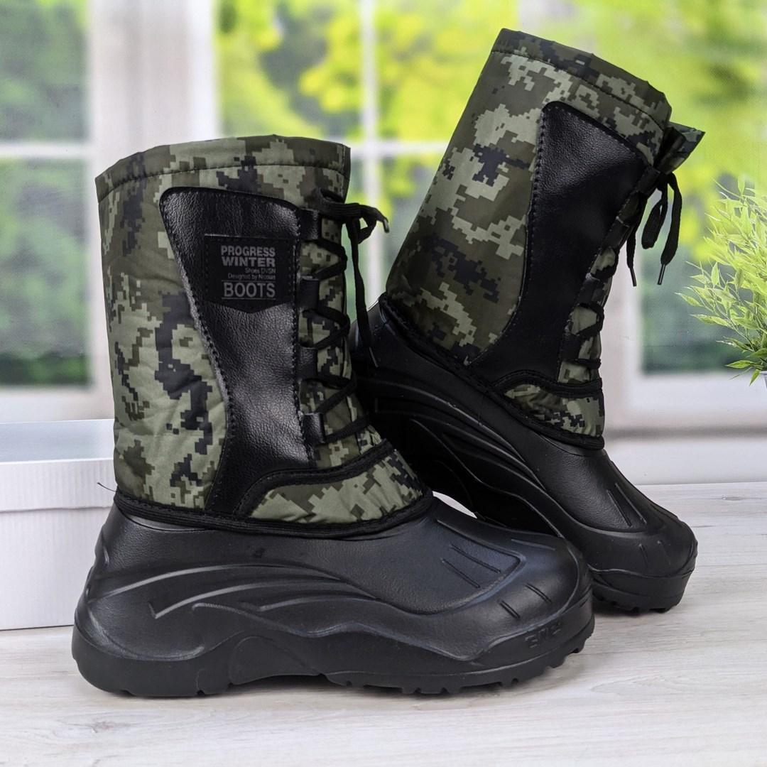 Чоботи чоловічі зимові піна на шнурівці чорні з хакі Progress 3692, фото 1