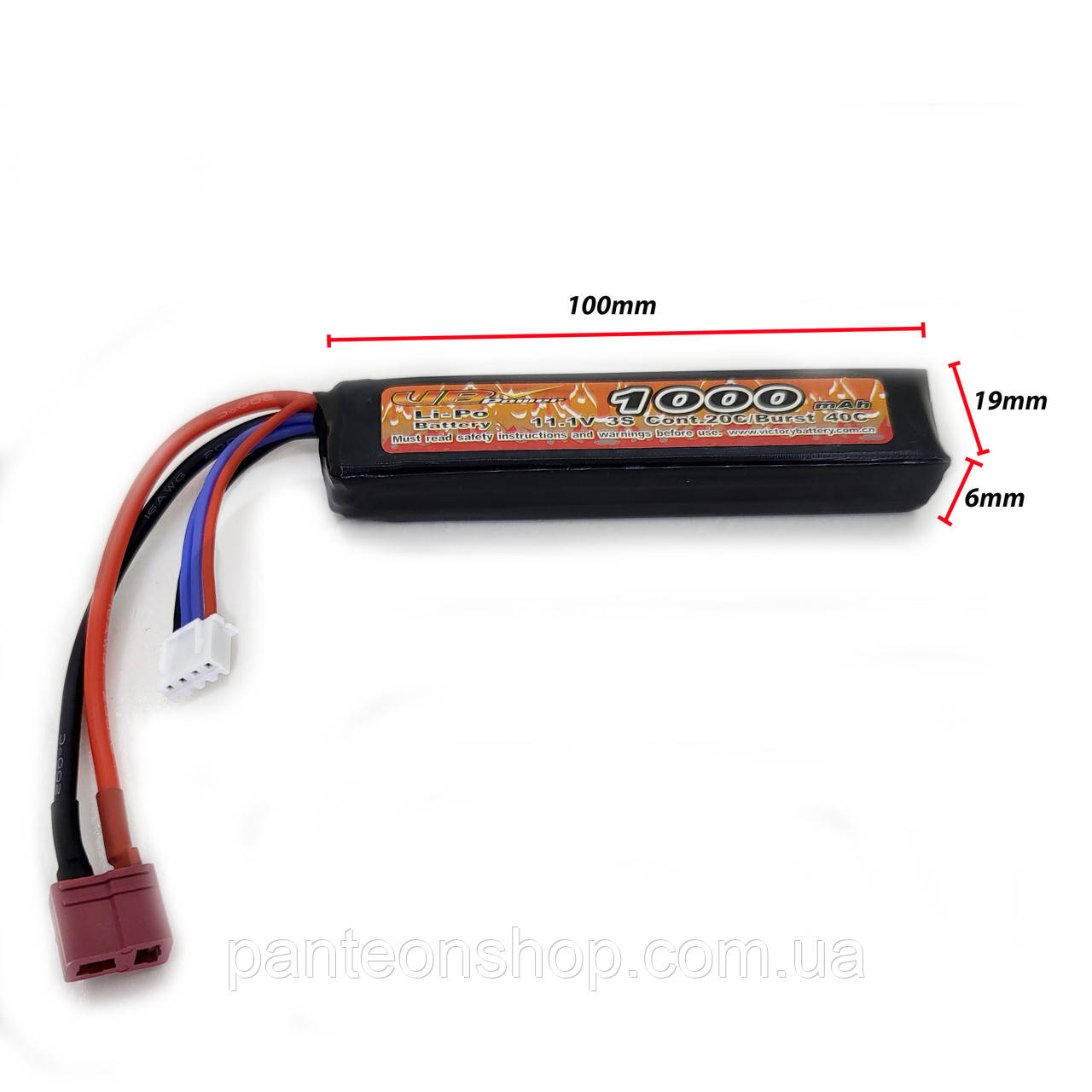 Акумулятор Li-Po 11.1V 1000mah - stick 20-40C моноблок Т-конектор (VBPower) (для страйкболу)