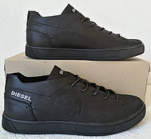 Diesel! Чоловічі чорні шкіряні кеди туфлі кросівки Дуже зручні!